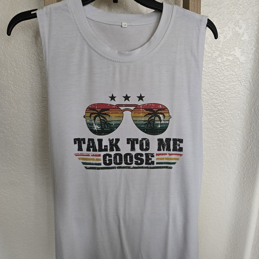 White 'Talk to Me Goose' Muscle Tee